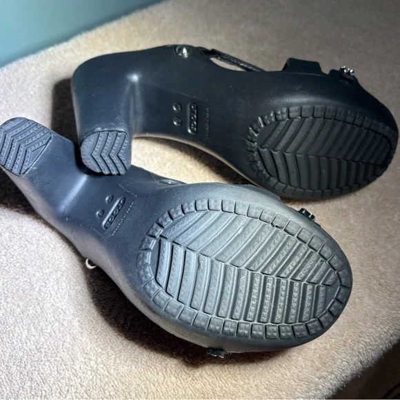 CROCS Black High Heeled Sandals with Rhinestones Accents - Picture 7 of 7